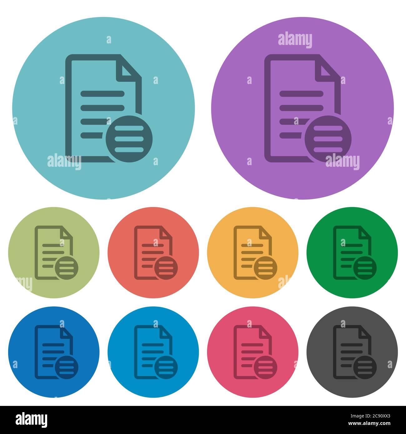 Document options darker flat icons on color round background Stock Vector