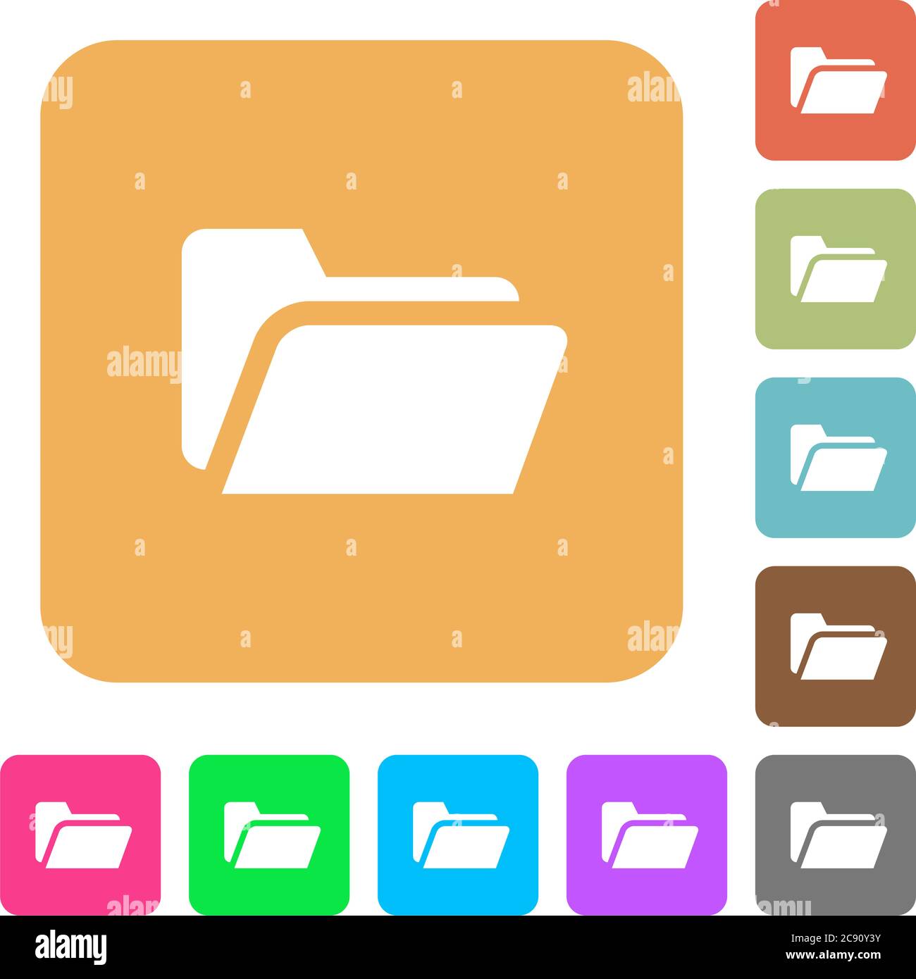 Folder open icons on rounded square vivid color backgrounds. Stock Vector