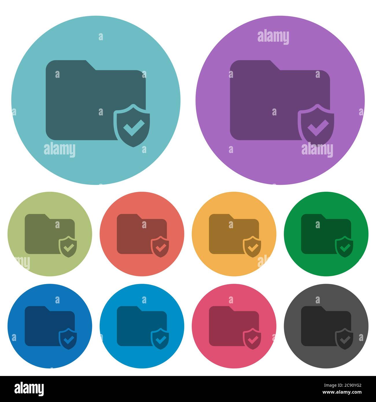 Protected folder darker flat icons on color round background Stock Vector