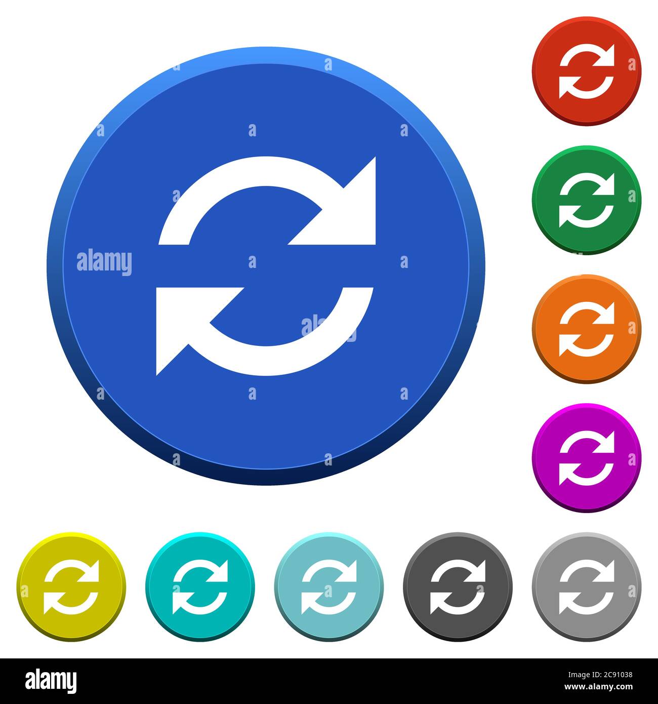 Refresh round color beveled buttons with smooth surfaces and flat white ...