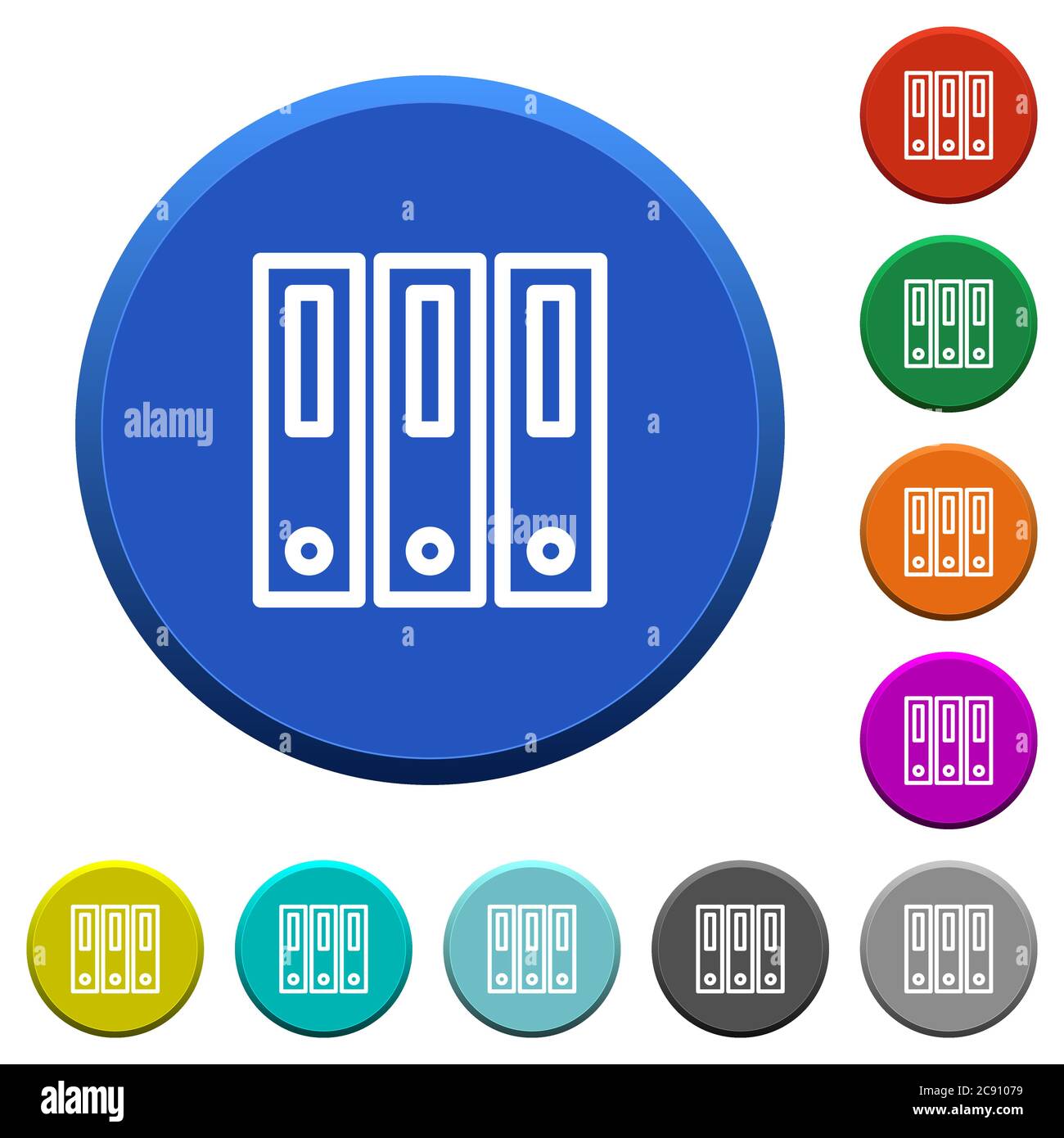 Binders round color beveled buttons with smooth surfaces and flat white ...