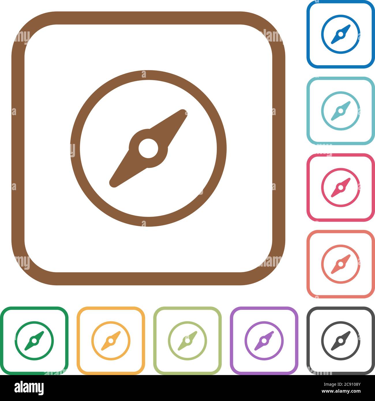 Compass simple icons in color rounded square frames on white background Stock Vector