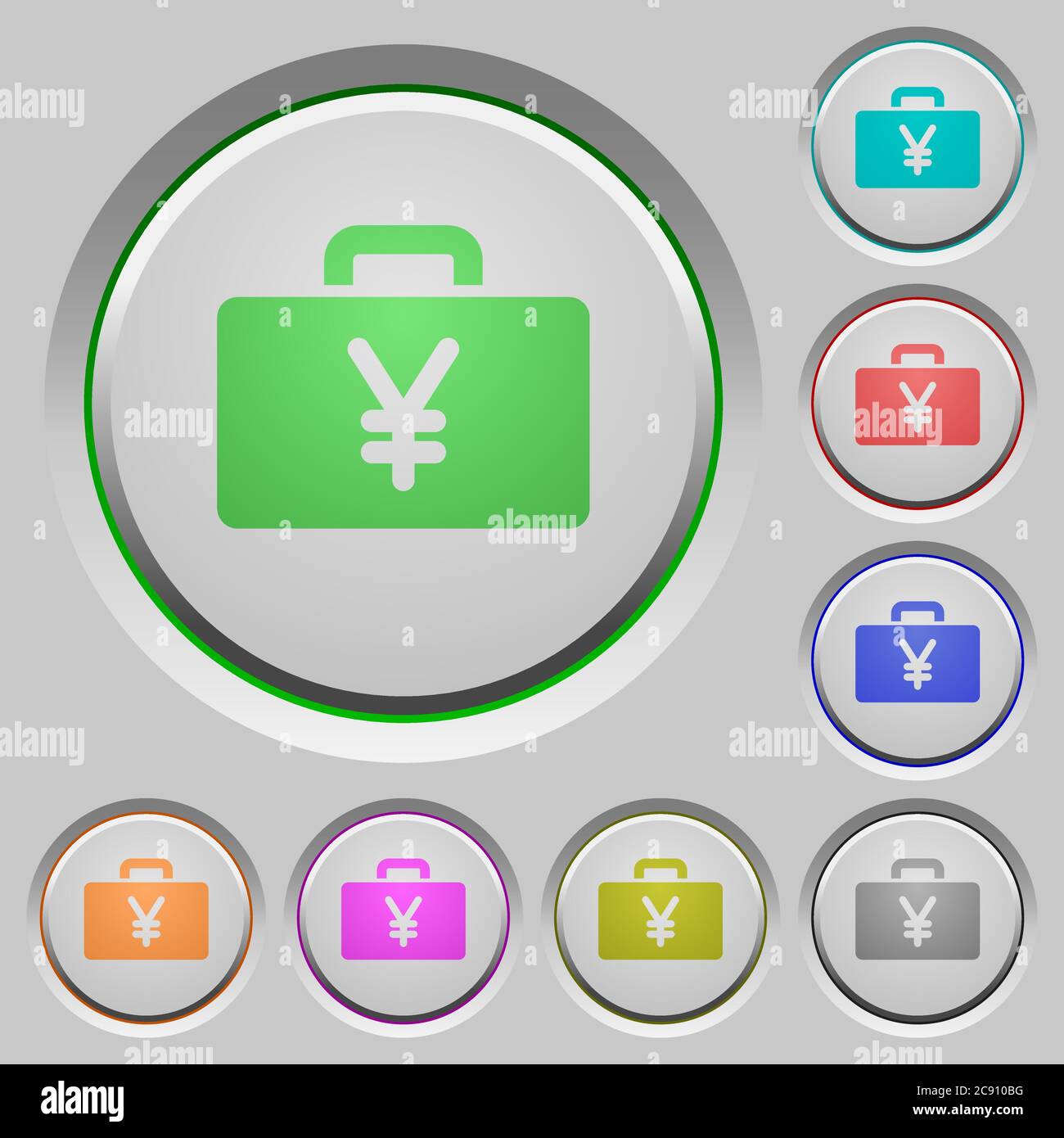 Yen bag color icons on sunk push buttons Stock Vector