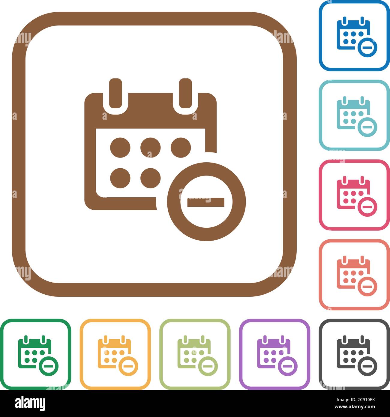 Remove from calendar simple icons in color rounded square frames on white background Stock Vector