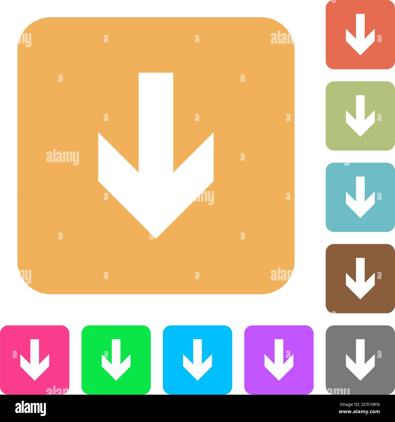 Down arrow icons on rounded square vivid color backgrounds Stock Vector ...