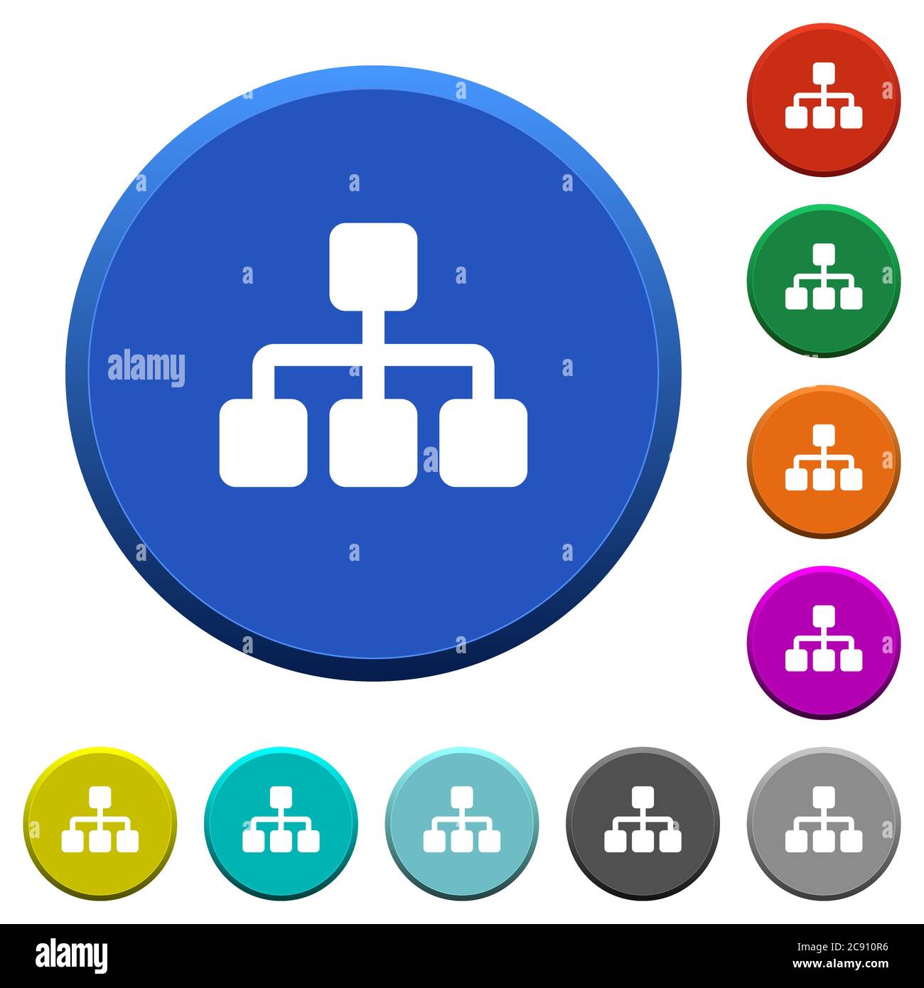 Network round color beveled buttons with smooth surfaces and flat white ...