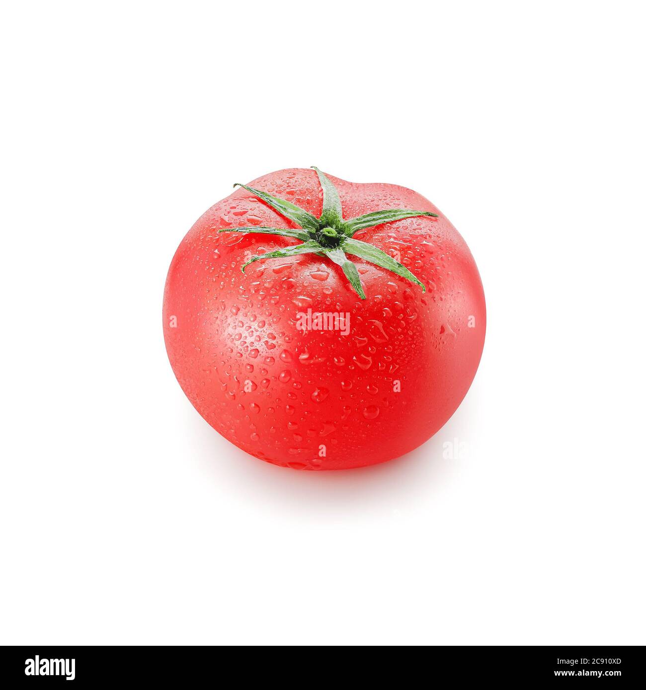 one ripe red tomato with water drops in high quality isolated on white ...