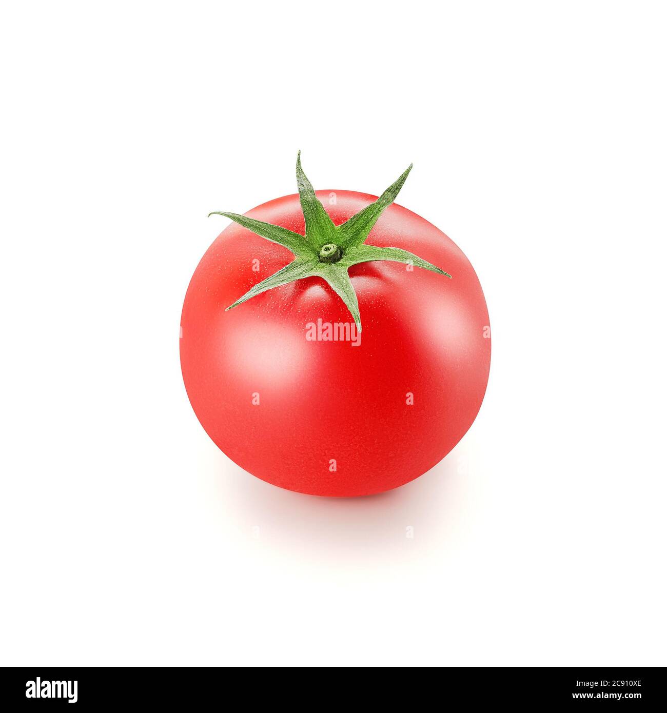 Ripe juicy red tomato with green leaf isolated on white background ...