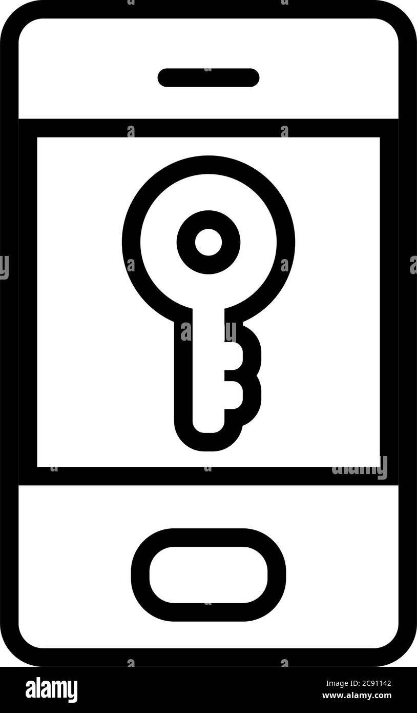 smartphone with key symbol icon over white background, line style ...