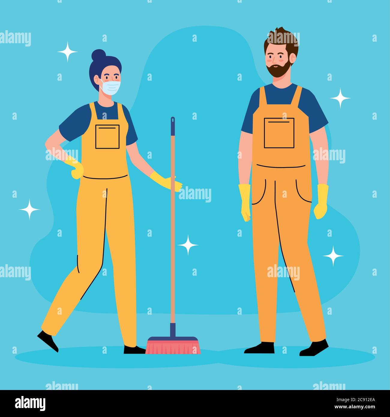 couple workers of cleaning service, with broom Stock Vector Image & Art ...