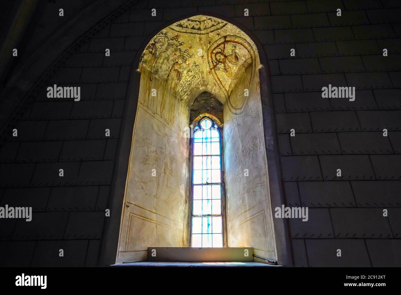 Inside Reformed Church of Notre-Dame and the surrounding buildings, Orbe, canton of Vaud, Switzerland. Stock Photo