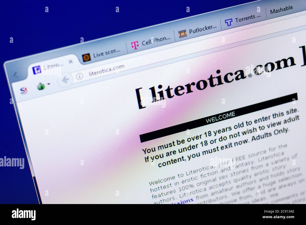 Ryazan, Russia - May 27, 2018 Homepage of Literotica website on the display of PC, url - Literotica Stock Photo