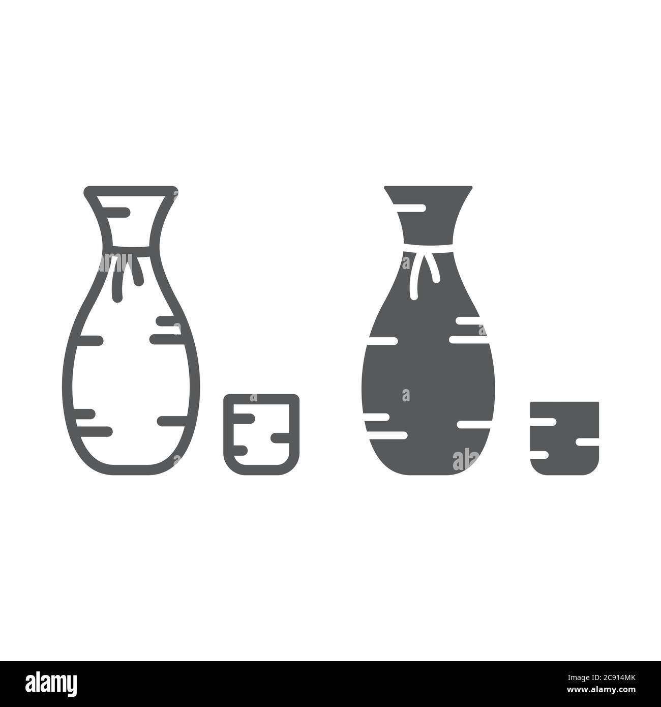 Sake line and glyph icon, asian and drink, japanese alcohol sign