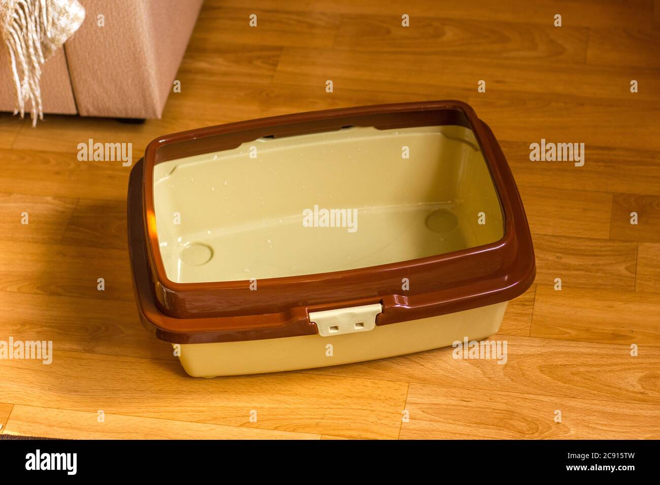 Empty cat litter box standing on a floor Stock Photo Alamy