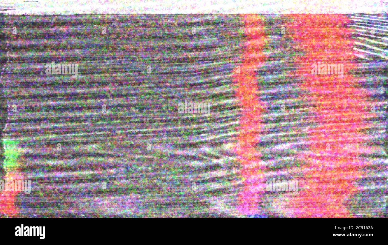 Horizontal distortion of broken video image on black background, VHS ...