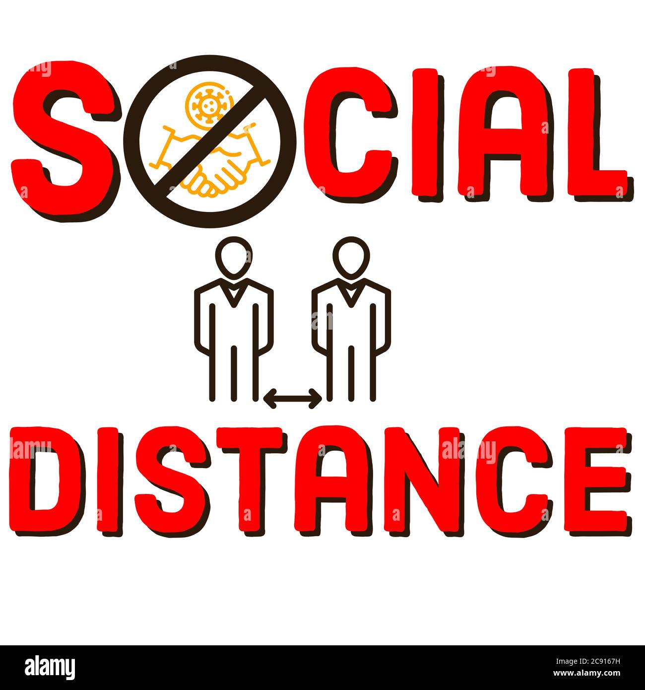 SOCIAL DISTANCE illustration with icons in white background. Social ...