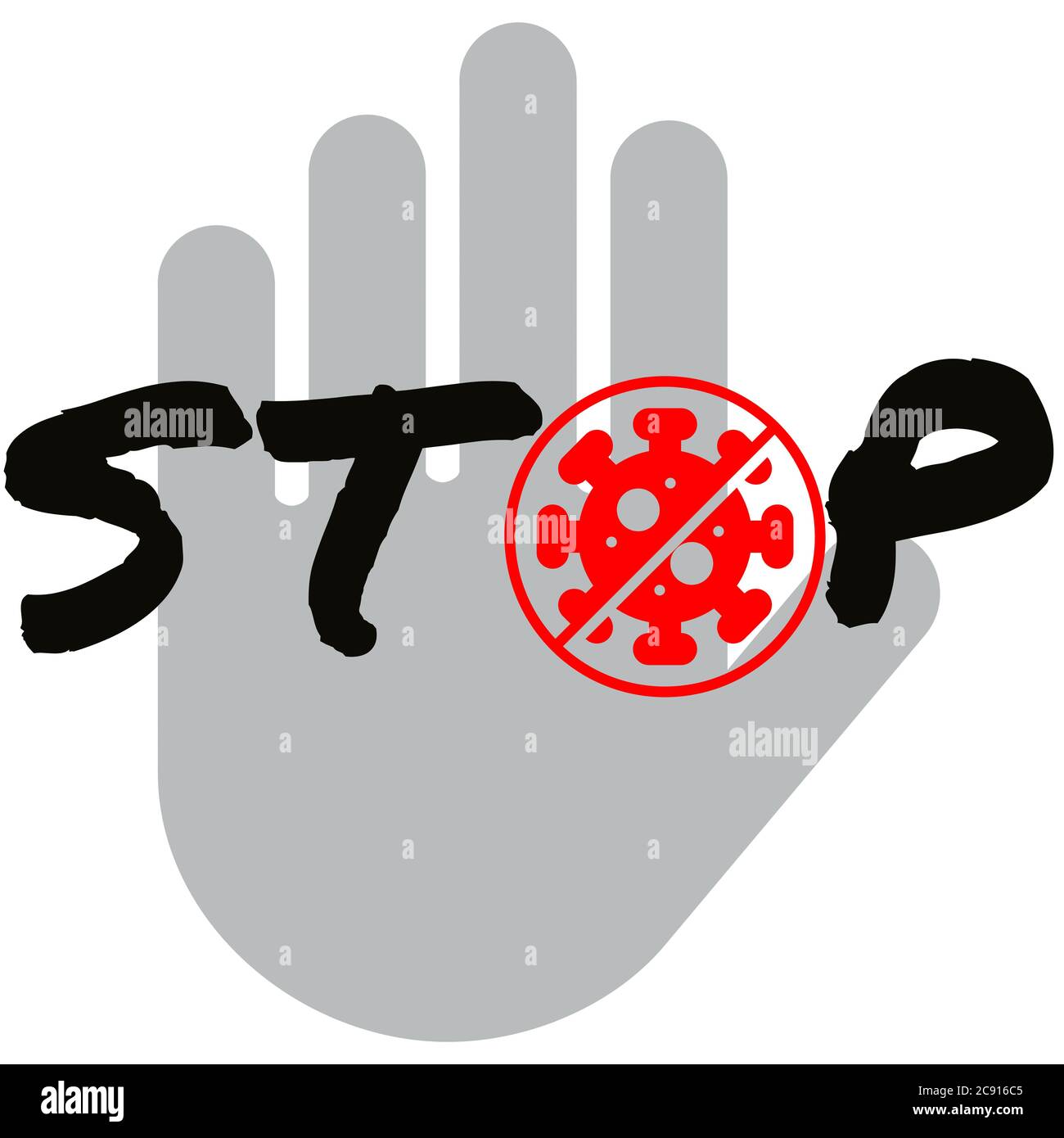 Stop Corona virus illustration with palm in background. Stop Corona virus rendering. Stock Photo