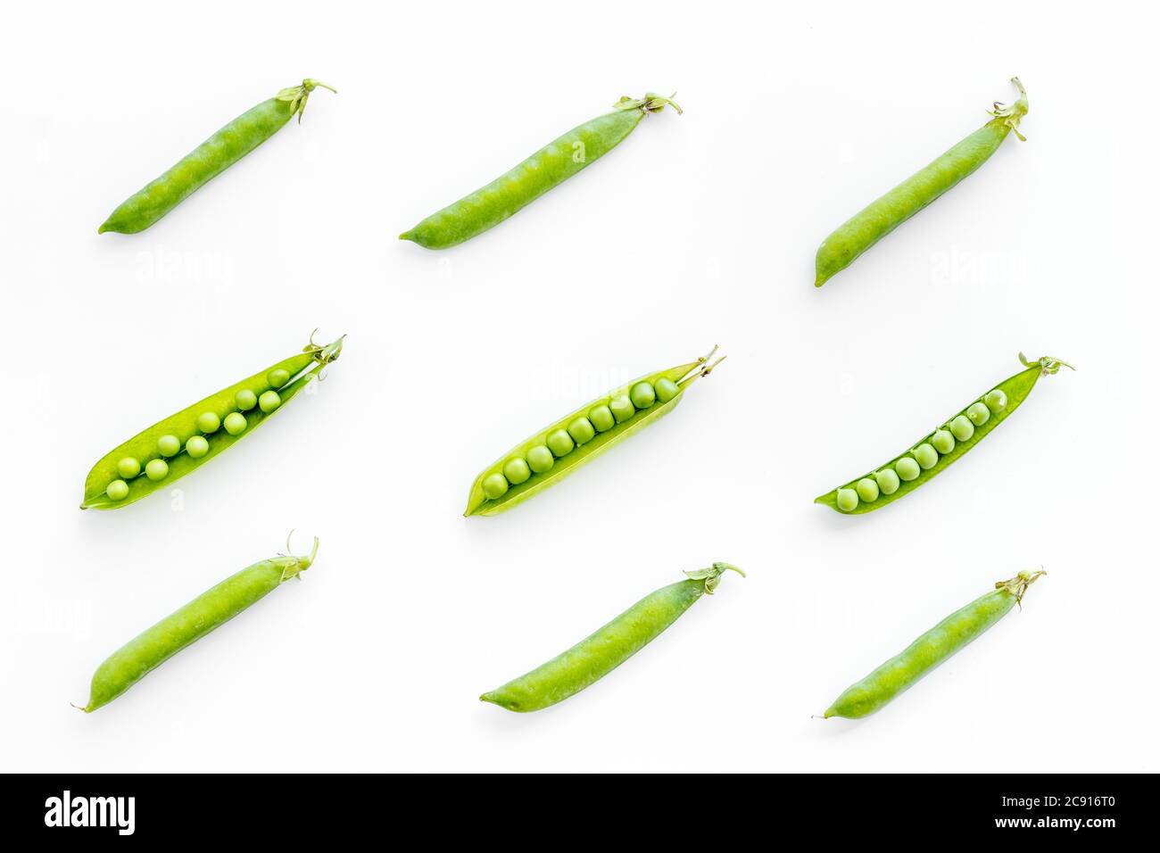 Pattern Of Fresh Green Pea Pod With Beans On Kitchen Desk Top View Stock Photo Alamy