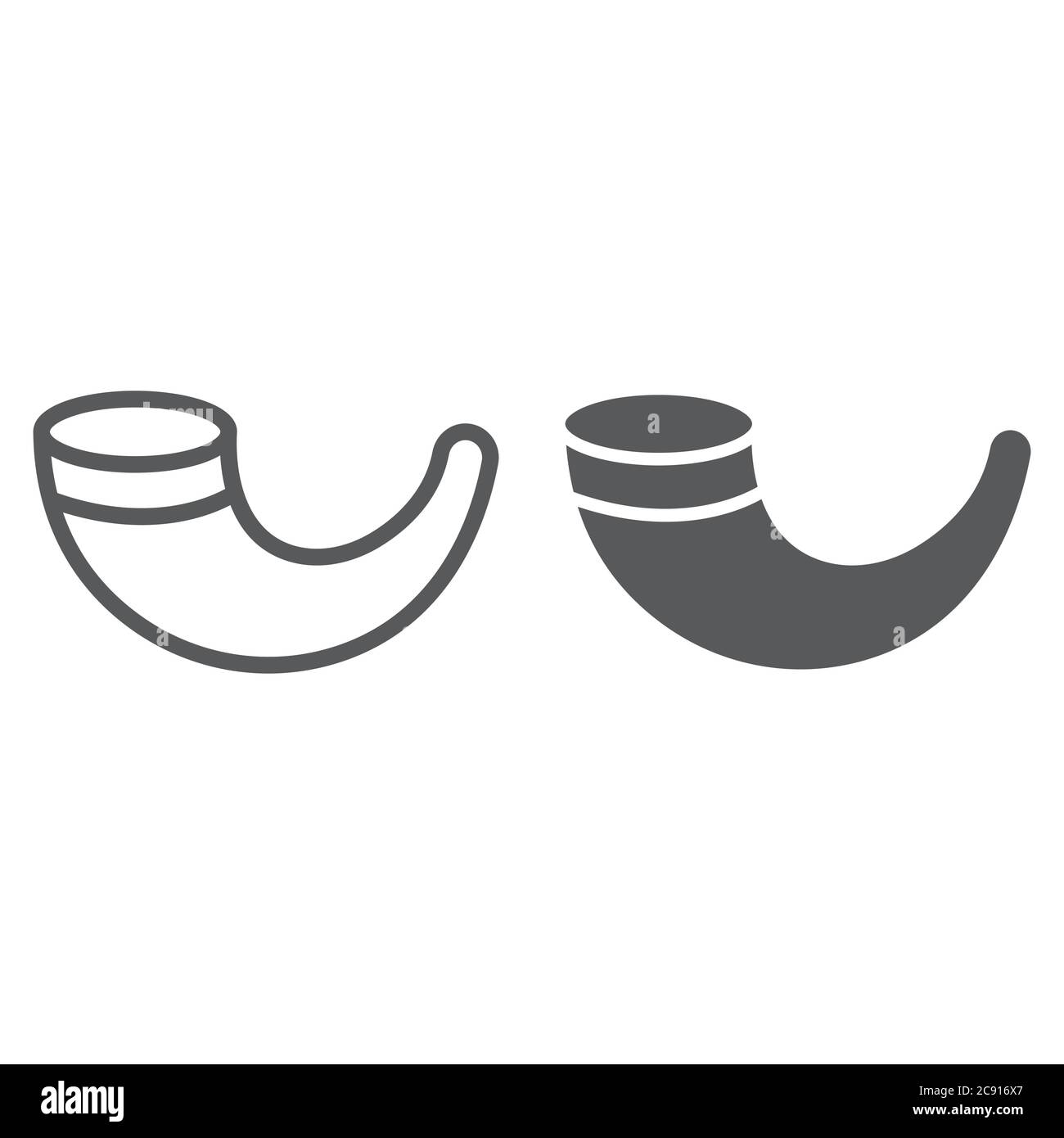 Shofar line and glyph icon, religion and israel, jewish horn sign, vector graphics, a linear pattern on a white background. Stock Vector