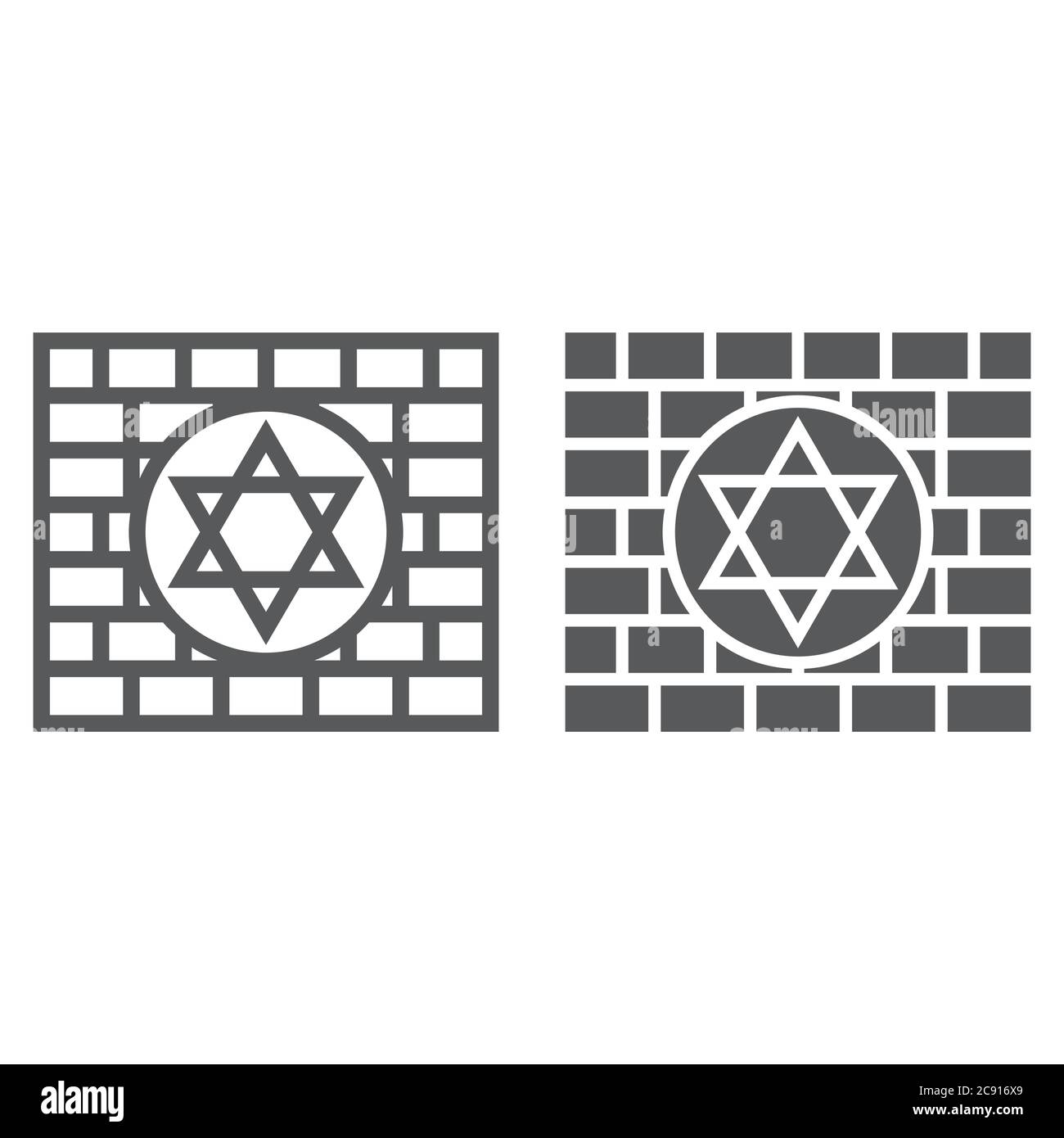 Kotel line and glyph icon, religion and judaism, jewish wall sign ...