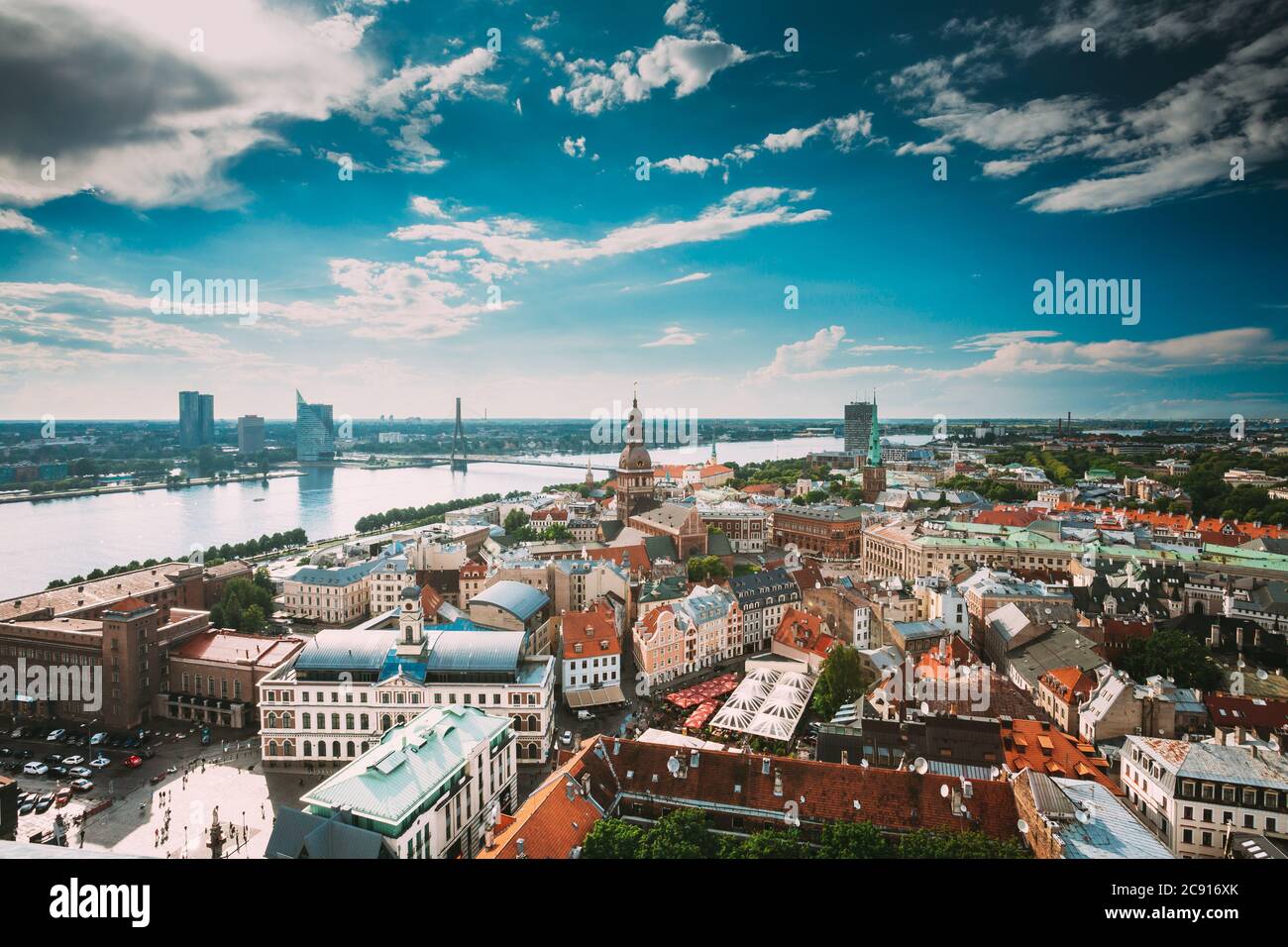 Scenic Riga Riga, Latvia. Riga Cityscape Slyline In Sunny Summer Day. Famous ...
