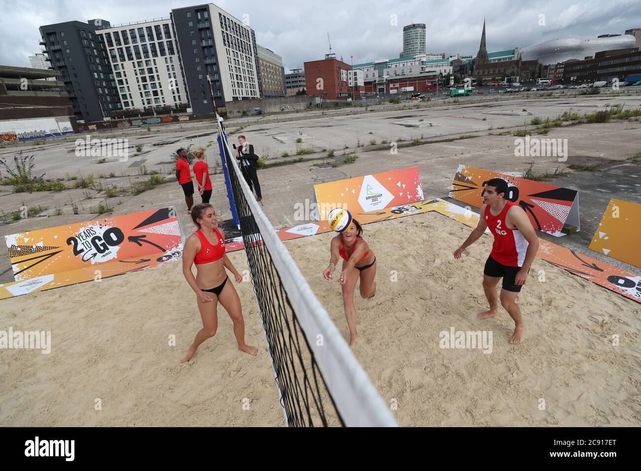 Team England players play beach volleyball during a demonstration at