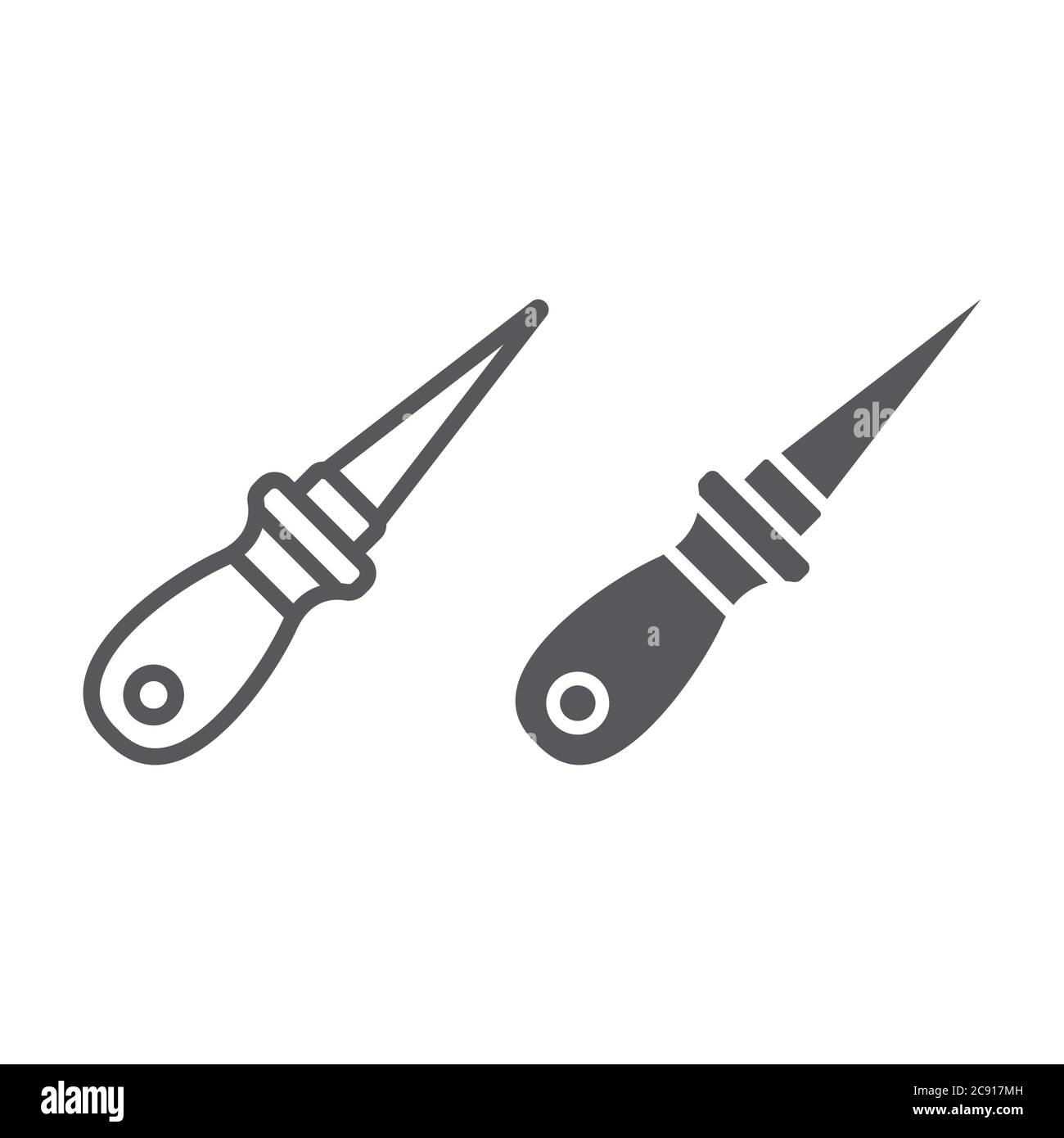 Awl line and glyph icon, craft and sew, pricker sign, vector graphics ...