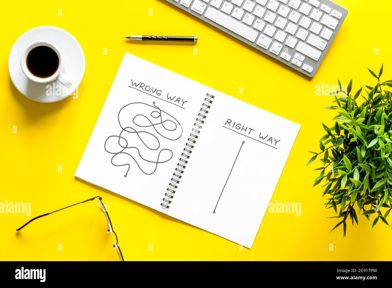 Open notepad with concept of right and wrong strategy top view Stock ...