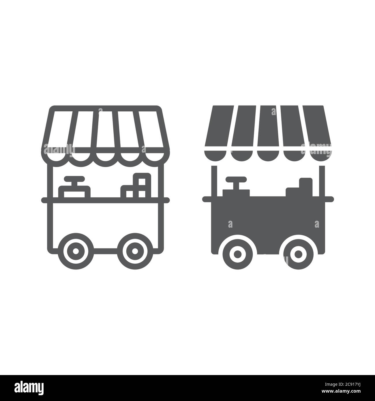 Food stall line and glyph icon, kiosk and stand, street food sign ...