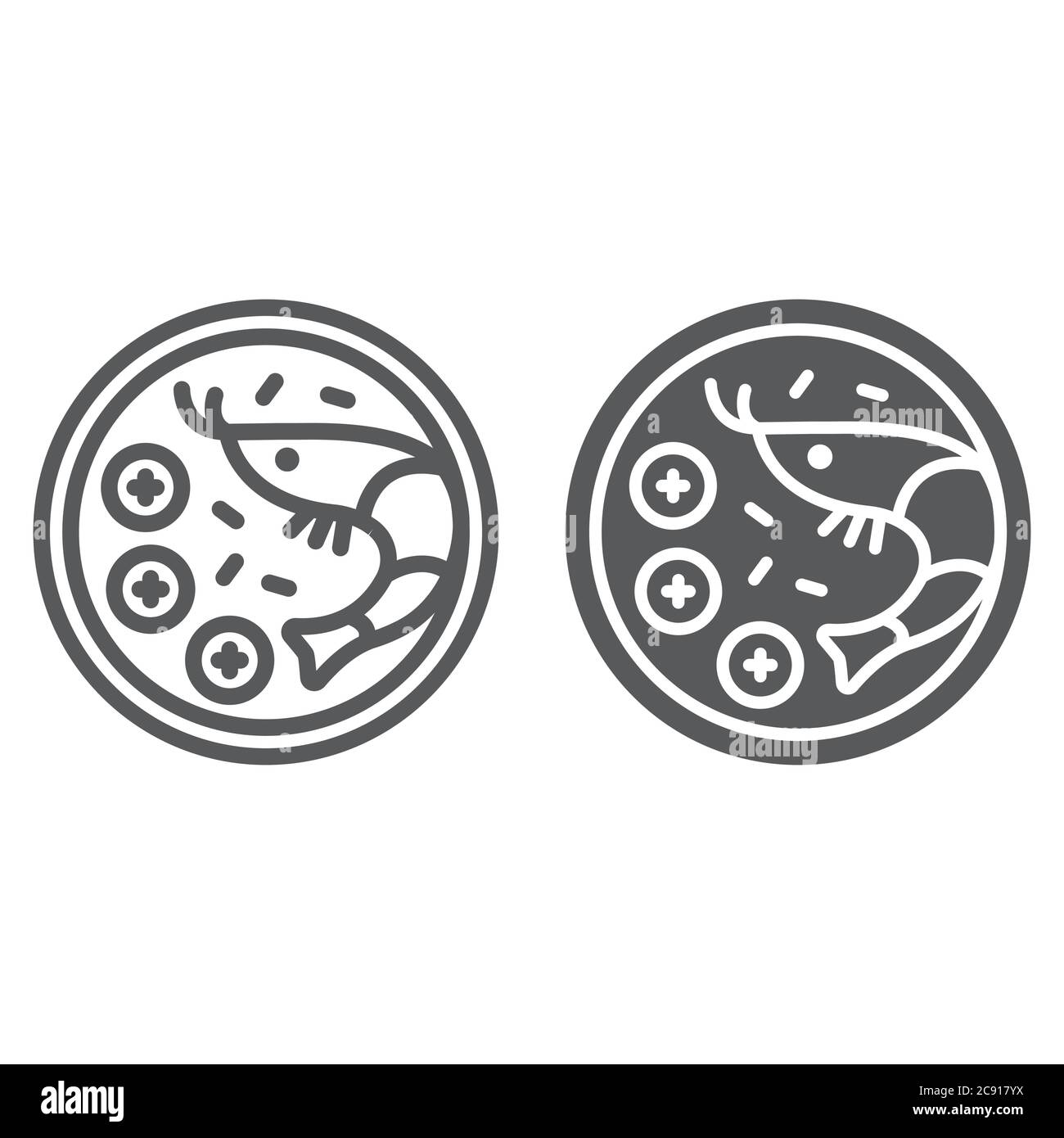 Tom yum goong line and glyph icon, thai and food, shrimp sign, vector graphics, a linear pattern on a white background. Stock Vector