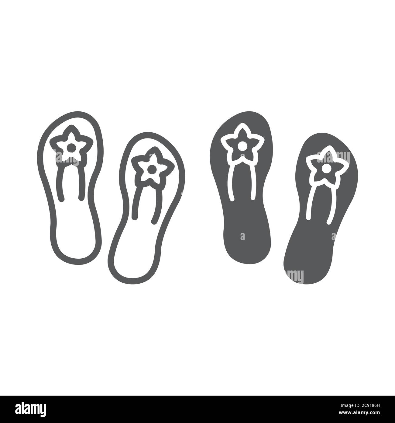 Sandals line and glyph icon, footwear and shoes, flip flops sign, vector graphics, a linear pattern on a white background. Stock Vector