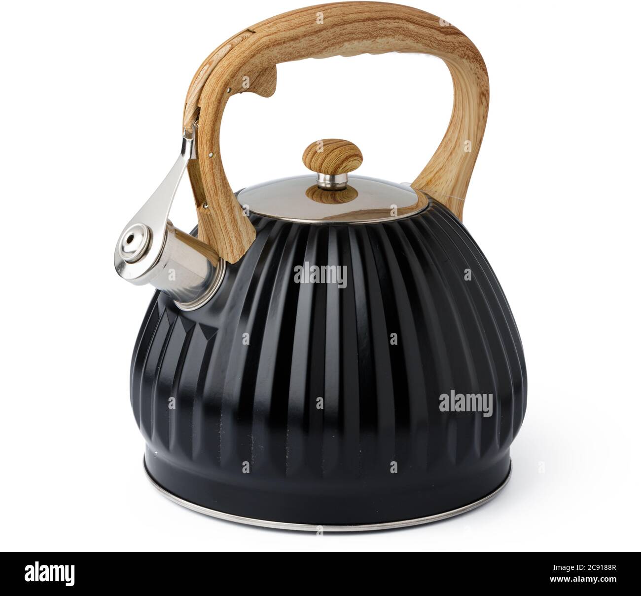 Metal kettle for gas stove on white background Stock Photo Alamy