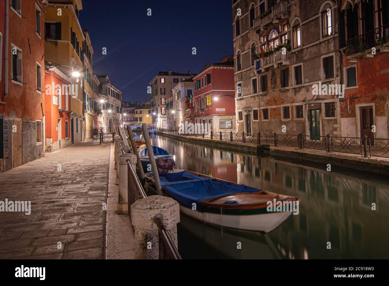 View of the streets of the historic centre of Venice and its canals. Stock Photo