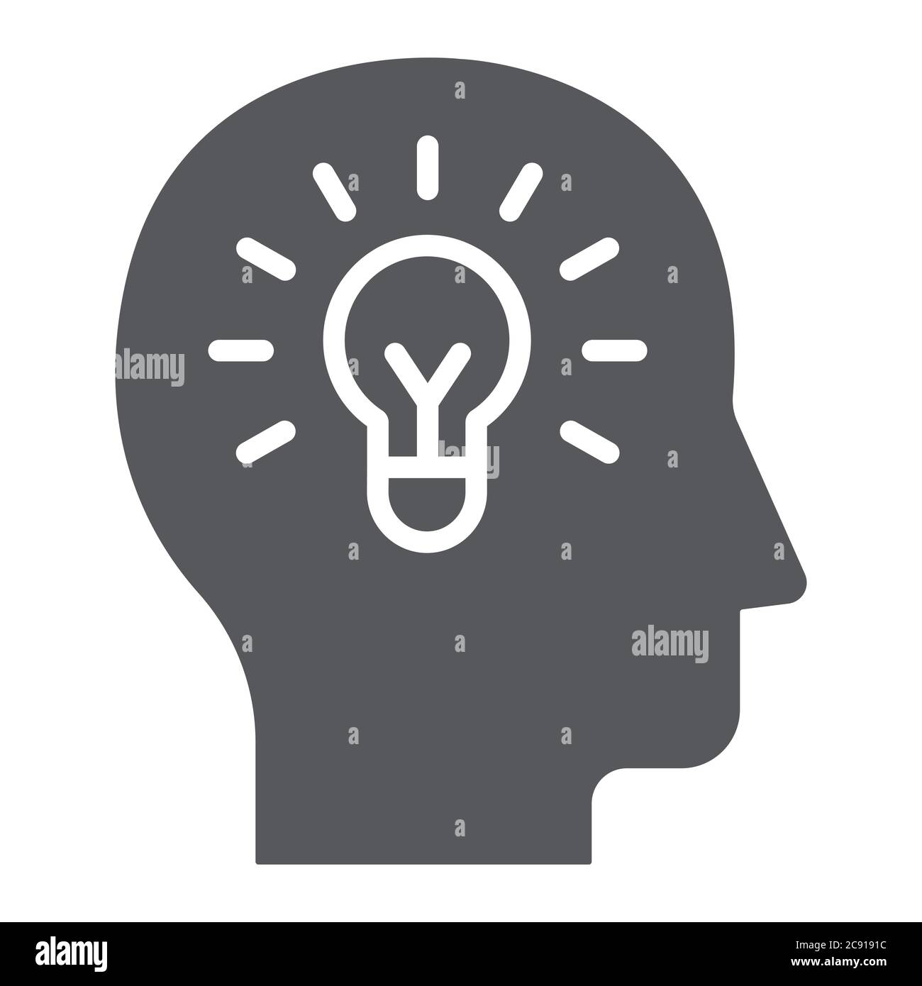 Human idea glyph icon, creativity and solution, light bulb in head sign ...