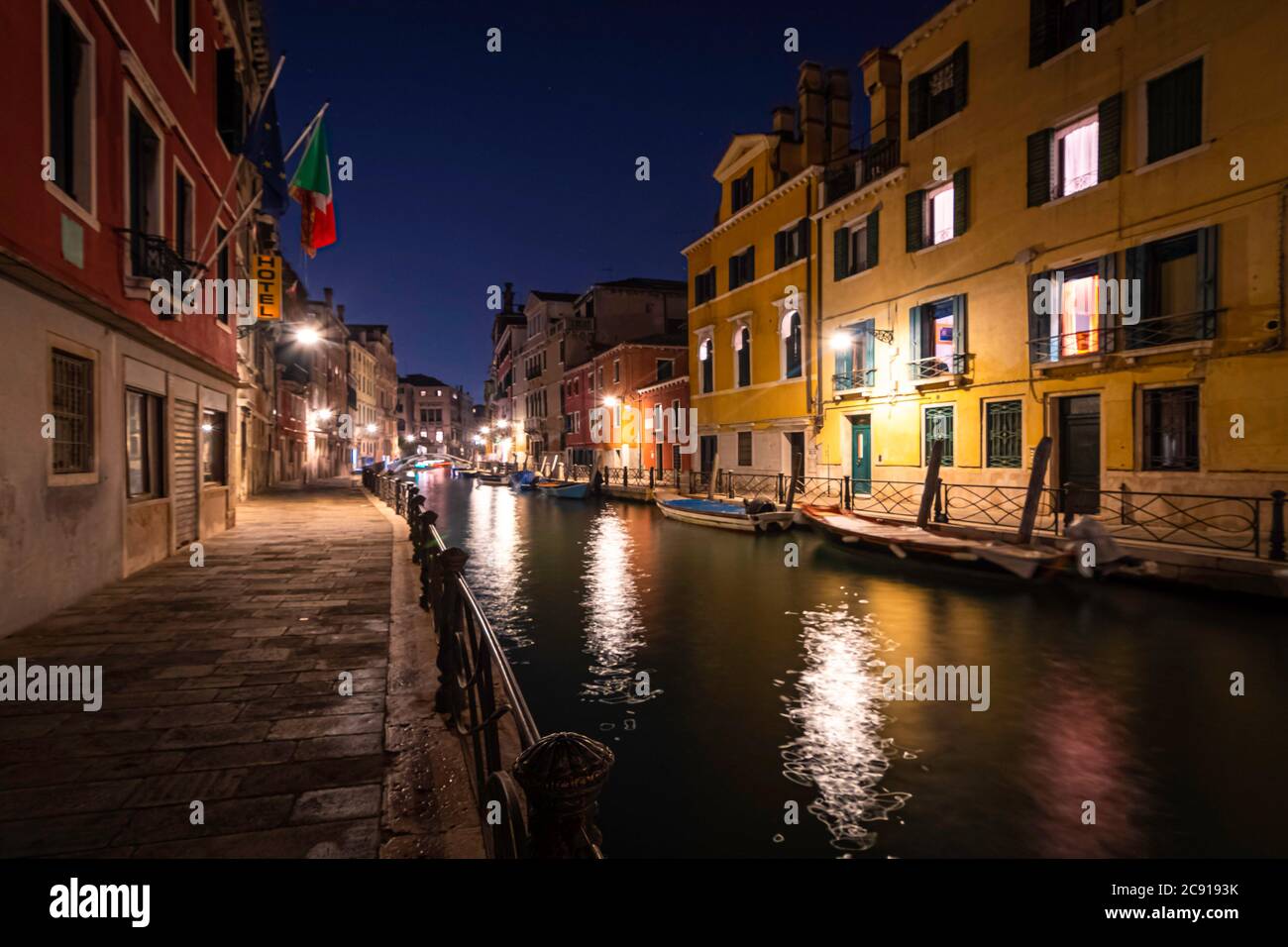 View of the streets of the historic centre of Venice and its canals. Stock Photo
