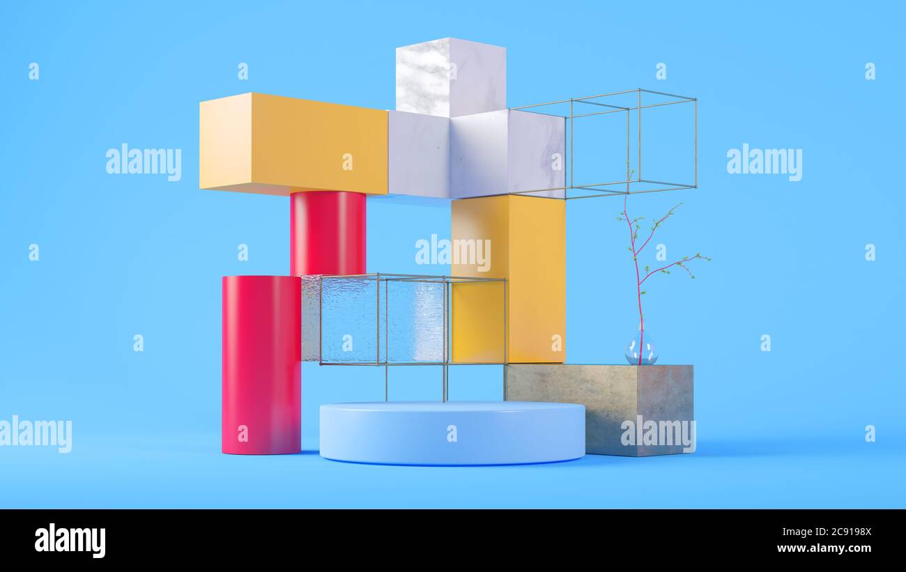 Product presentation scene in blue background 3d rendering Stock Photo ...