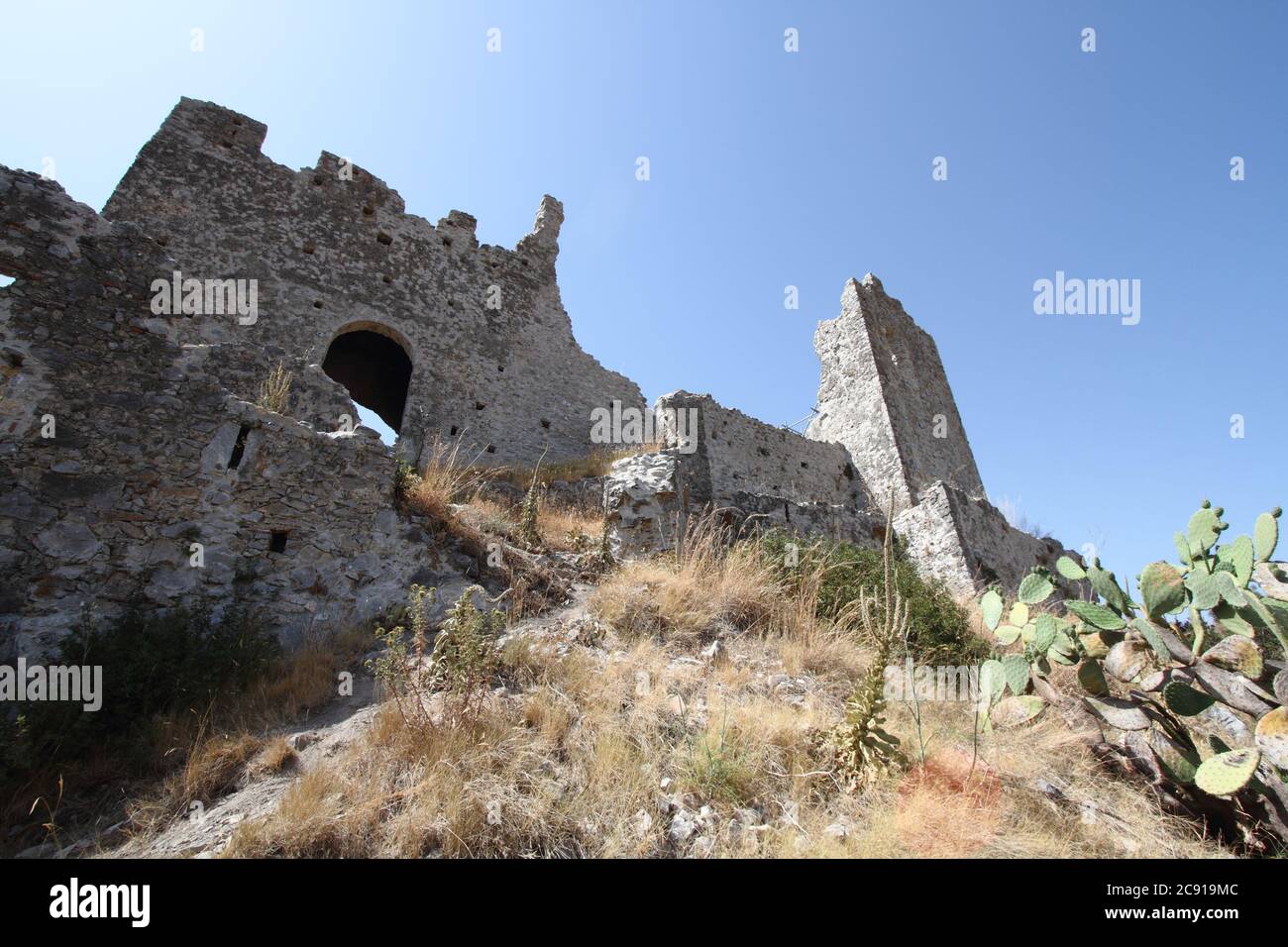 Diamante, Italy - July 10, 2017: the ruins of the Rocca di Cirella Stock Photo
