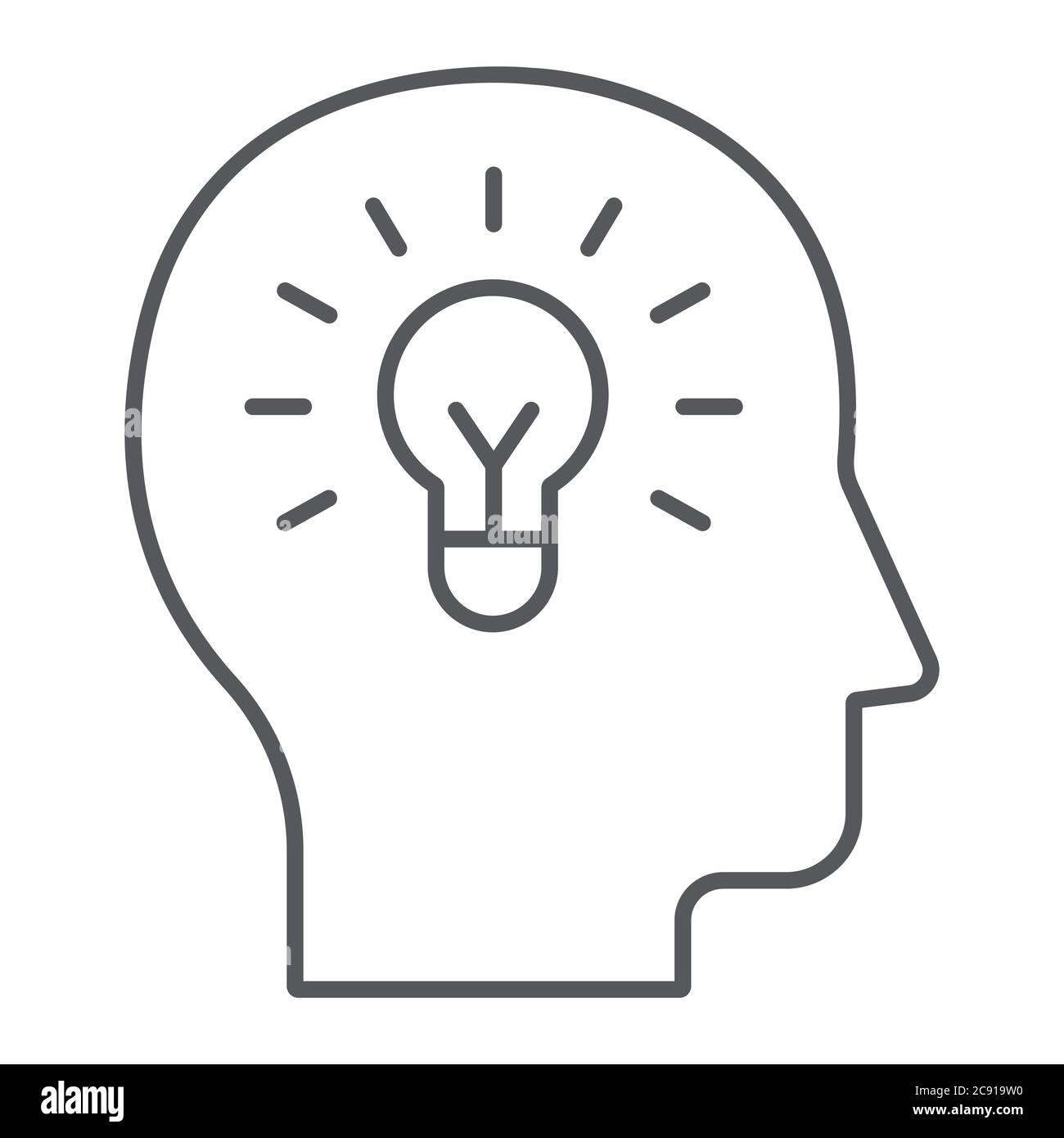 Human idea thin line icon, creativity and solution, light bulb in head ...