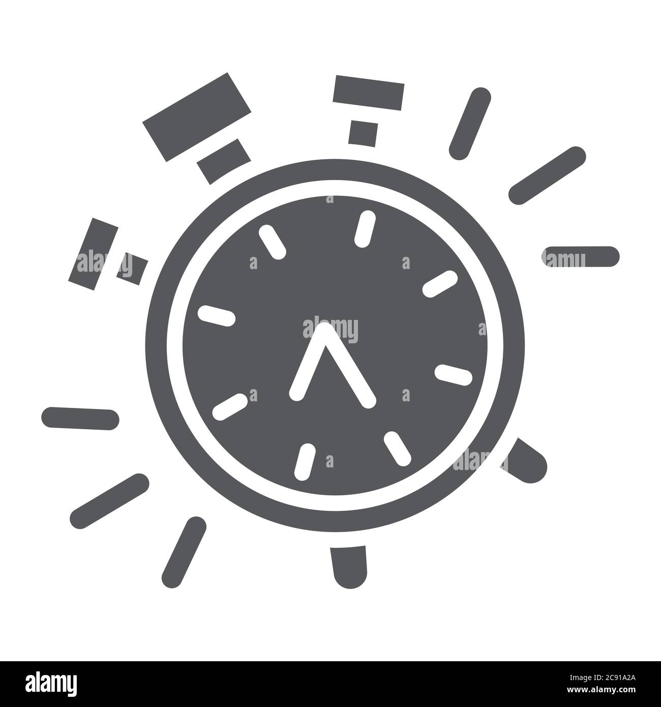 Alarm clock glyph icon, time and clock, watch sign, vector graphics, a solid pattern on a white background. Stock Vector