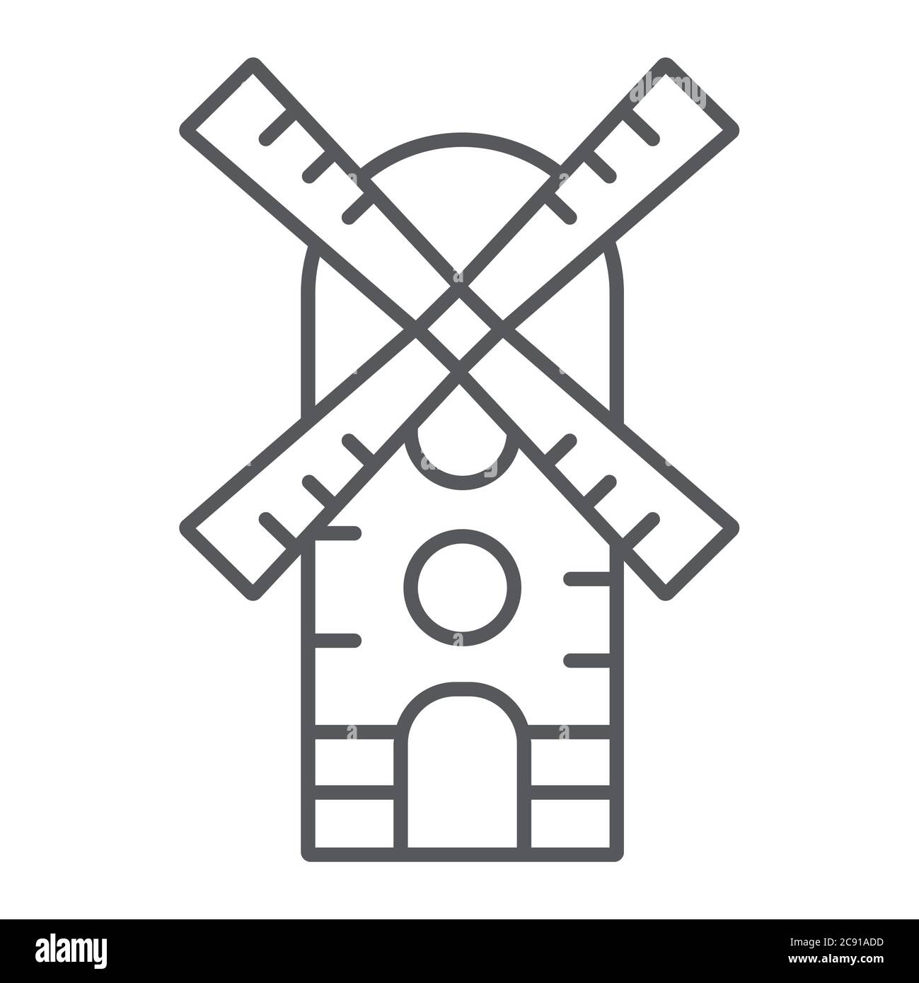 Windmill thin line icon, farm and wind, mill sign, vector graphics, a ...