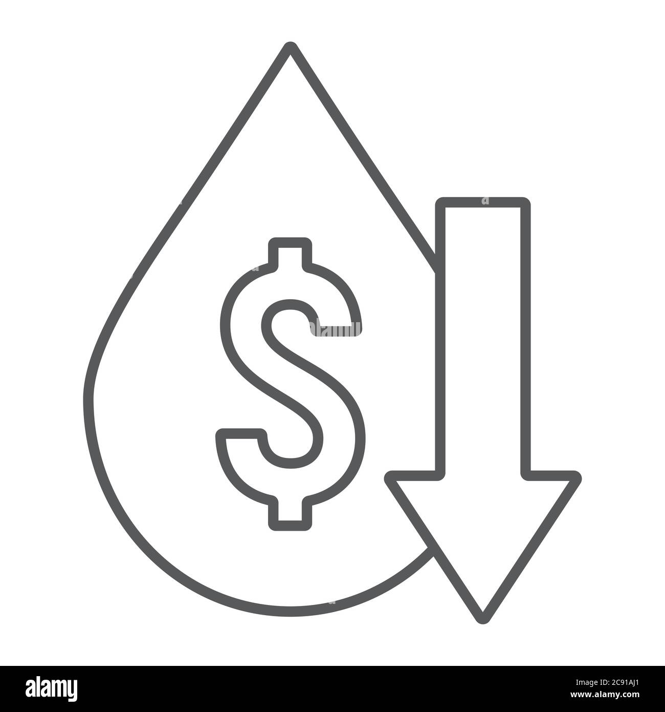 Oil price fall thin line icon, crisis and fuel, oil cost low sign, vector graphics, a linear pattern on a white background. Stock Vector