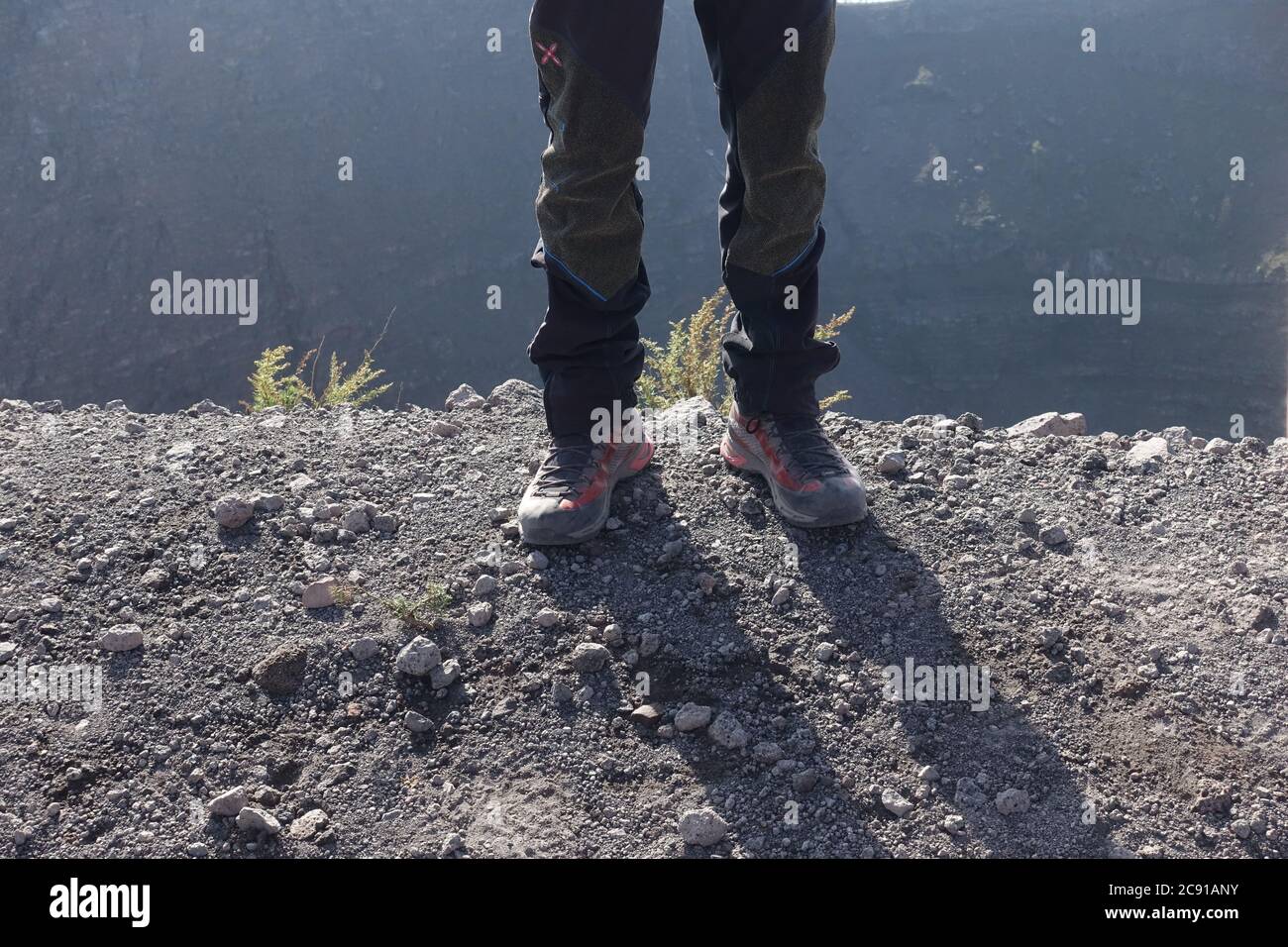 Standing on Vesuvius crater rim Stock Photo