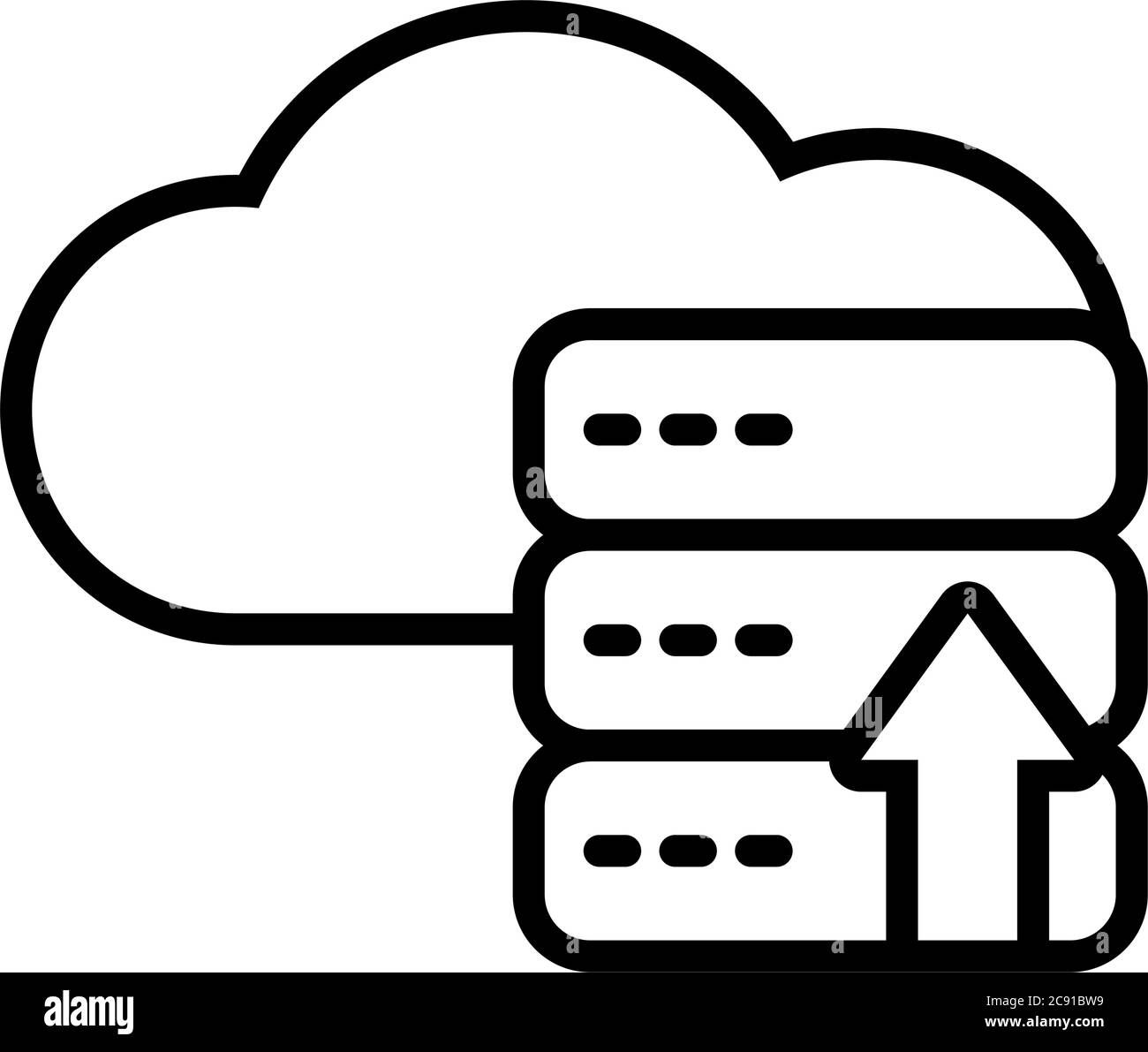 cloud and data servers with upload arrow icon over white background ...