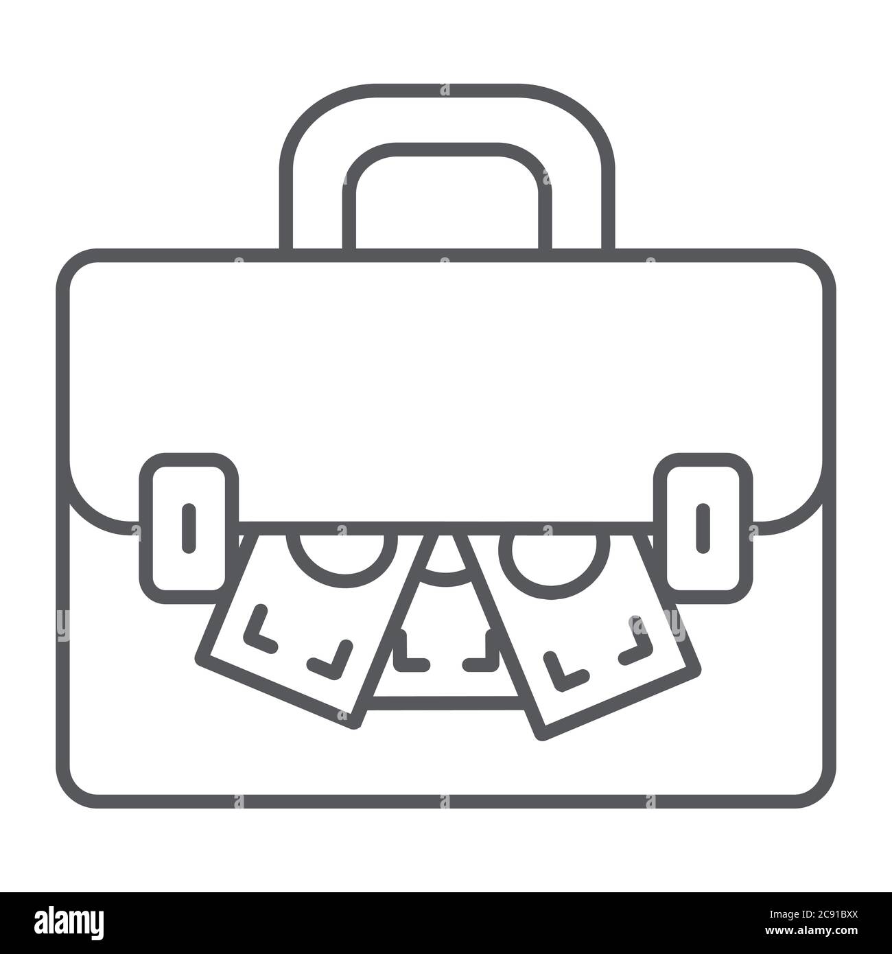Briefcase with money thin line icon, finance and banking, suitcase and ...