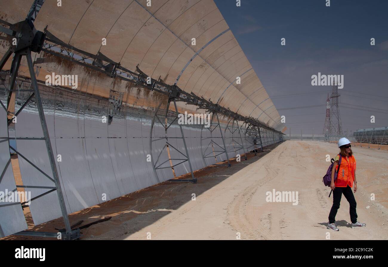 Madinat Zayed, Abu Dhabi/United Arab Emirates-October 25, 2011: A worker working at Shams Solar Power Station that is a concentrating solar power plan Stock Photo