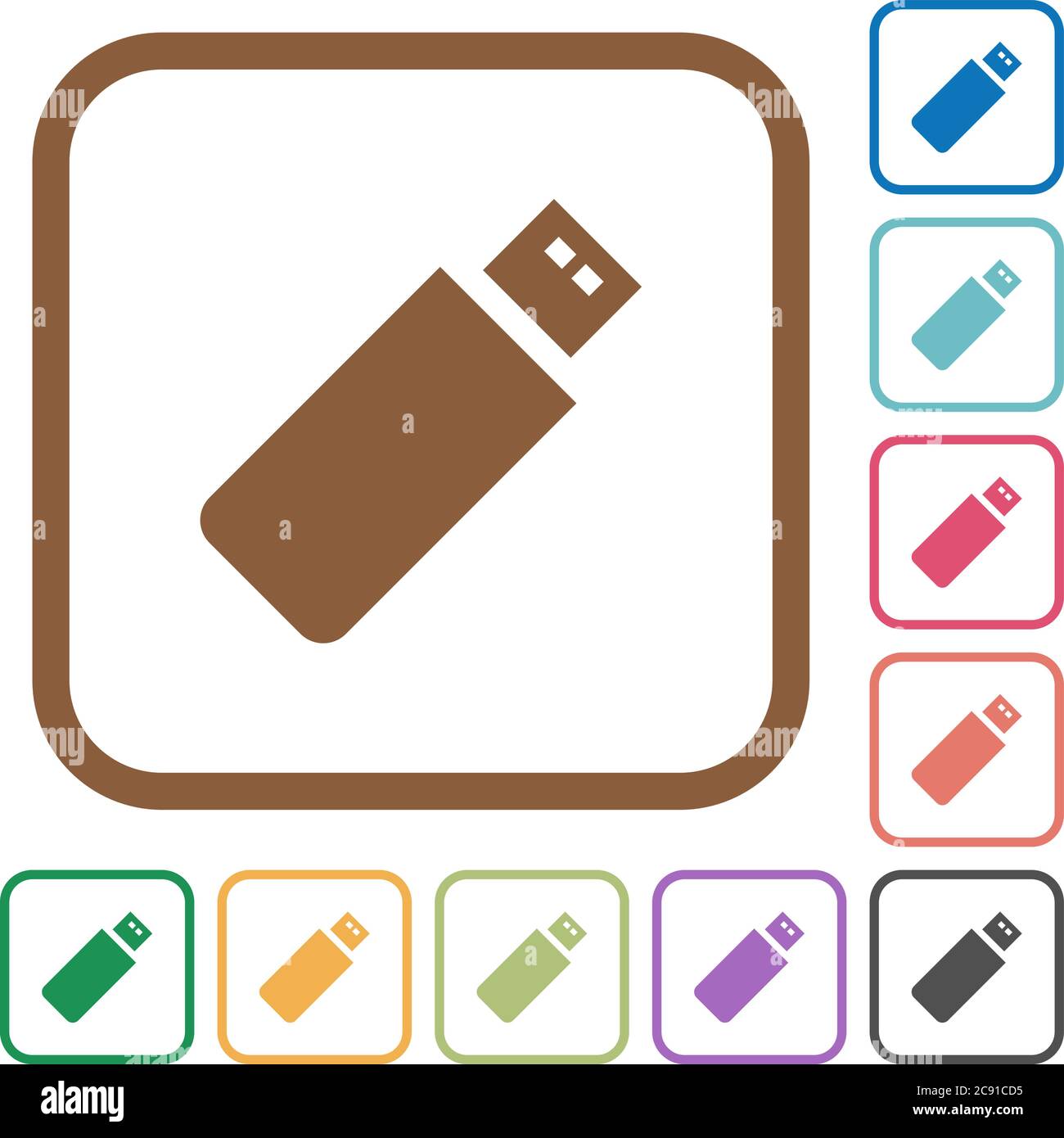 Pendrive simple icons in color rounded square frames on white background Stock Vector