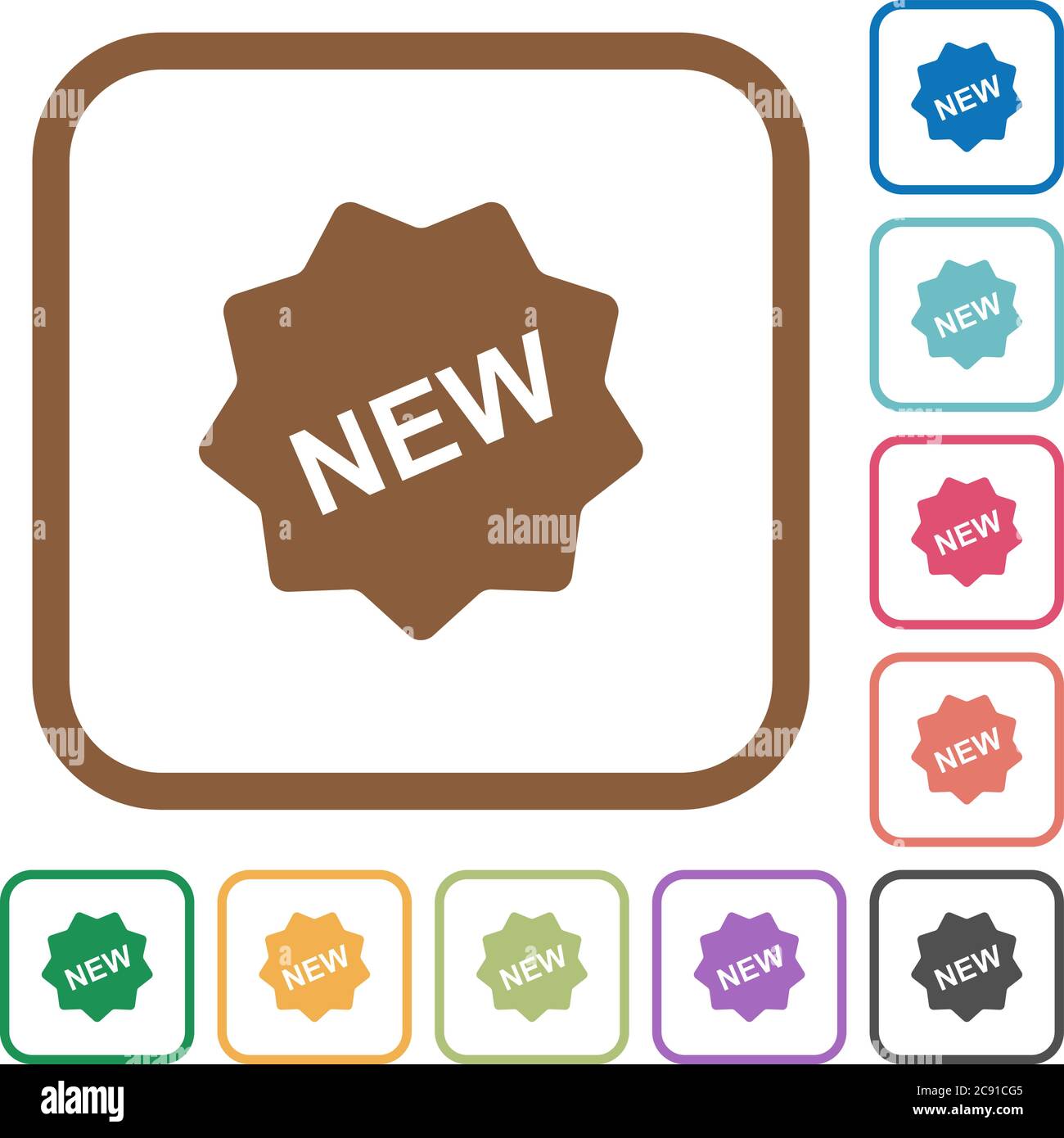 New badge simple icons in color rounded square frames on white ...