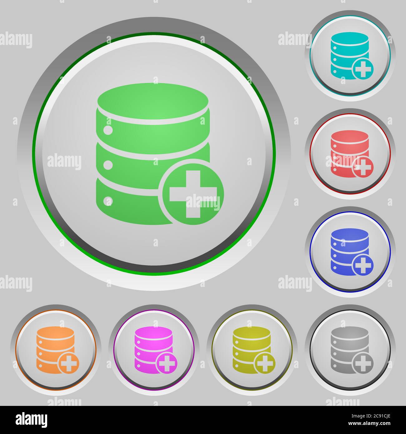 Add to database color icons on sunk push buttons Stock Vector