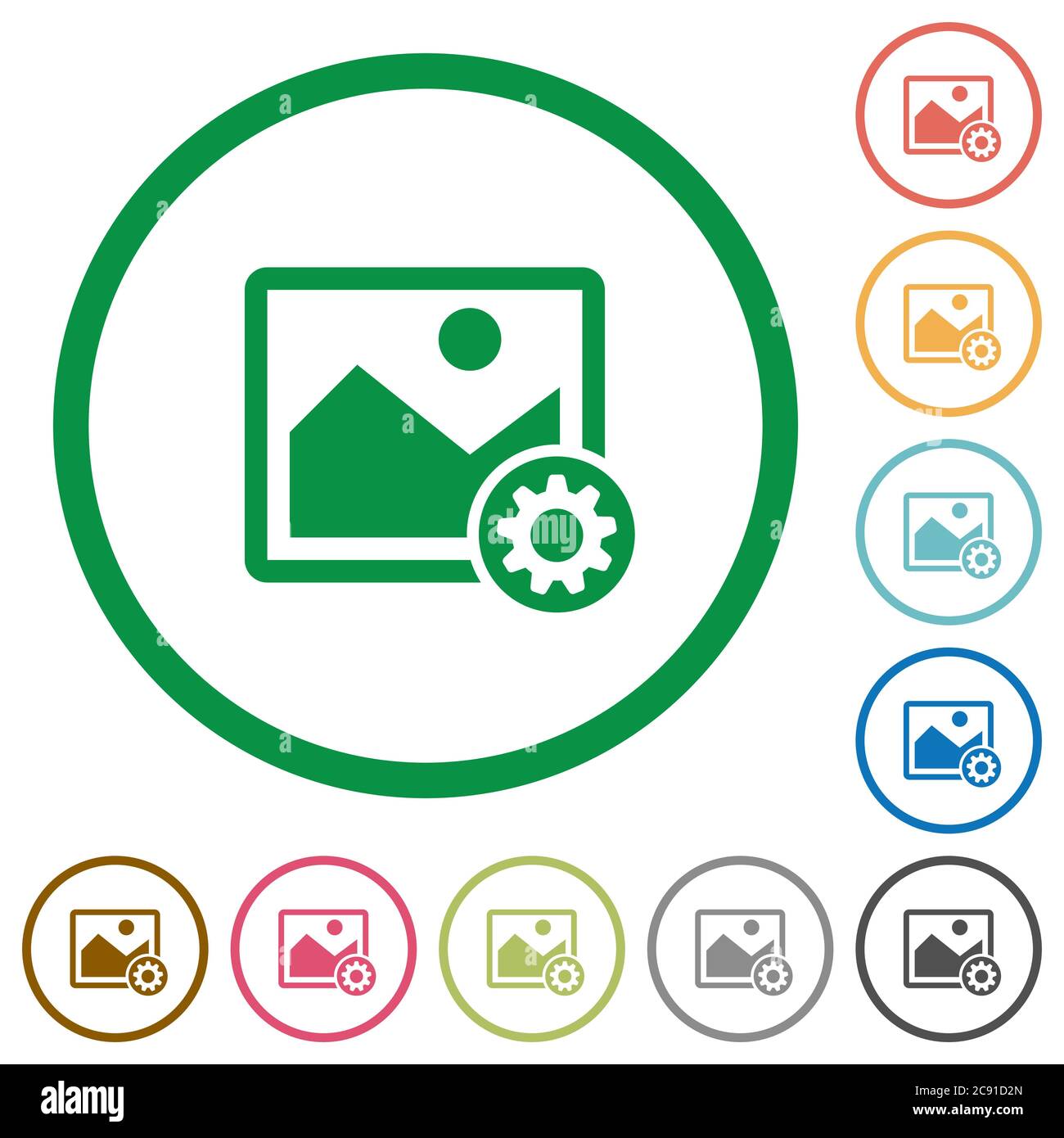 Image settings flat color icons in round outlines on white background ...
