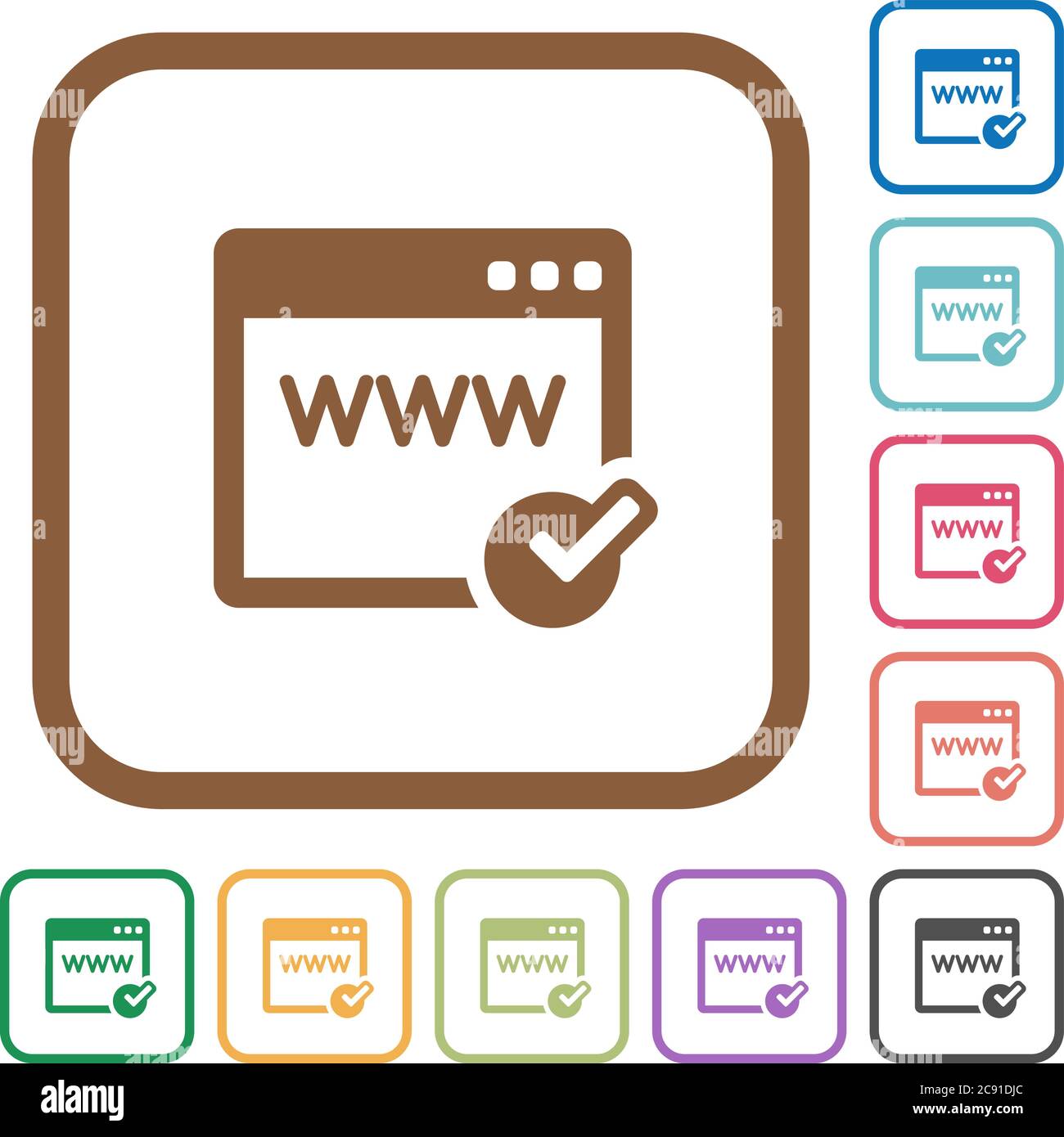 Domain registration simple icons in color rounded square frames on ...